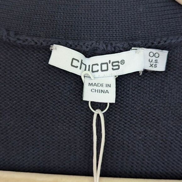 Chicos Navy Open Cardigan Metal Bead Embellishments Size 00 (XS) New With Tags! - Picture 3 of 8